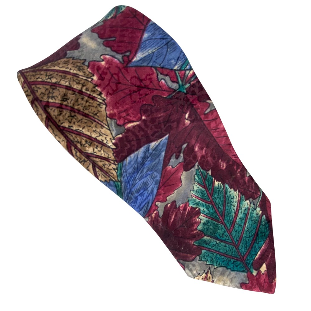 CITY STREETS Mens Tie Teal Burgundy Fall Leaves Print Slim Dress Classic 3x55